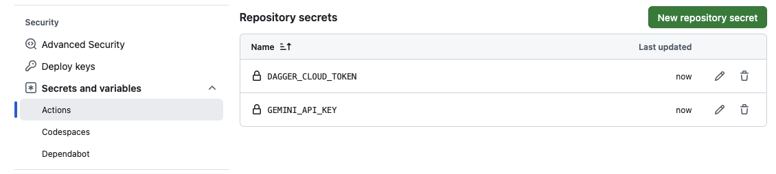 Configure GitHub Actions repository secrets